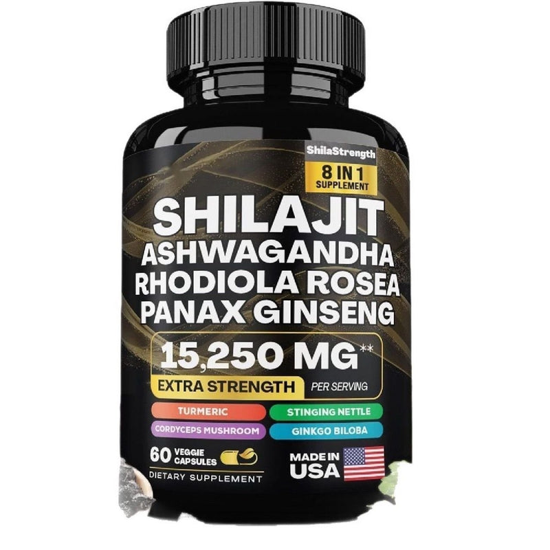 Suplemento natural 8 en 1: Shilajit, Ashwagandha, Ginseng, Rhodiola y más